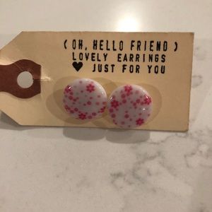 Pink Floral Button Like Earrings